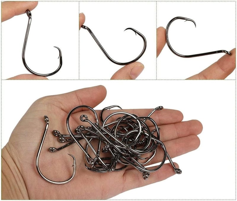 DAMIDEL 200Pcs/Box（Size:10/0... to...1/0 Strong Octopus Fishing Hooks, Forged Steel/Barded Design, Off-Set Point/Closed Eye, Strong/Sturdy, 10/0 8/0 6/0 5/0 4/0 3/0 2/0 1/0 Mixed Packaging - Image 3